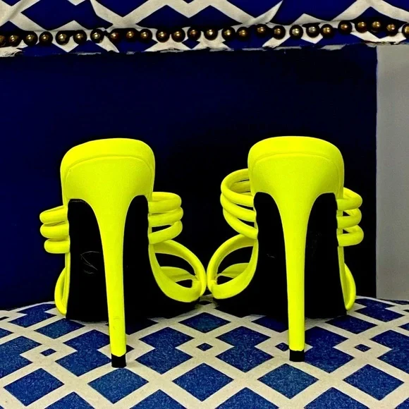 Neon yellow Cape Robbin strappy bright heeled mules - Picture 8 of 9